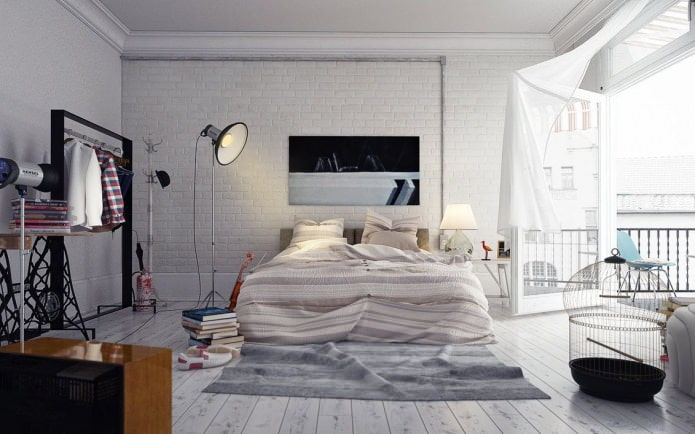 white brick wall in the bedroom
