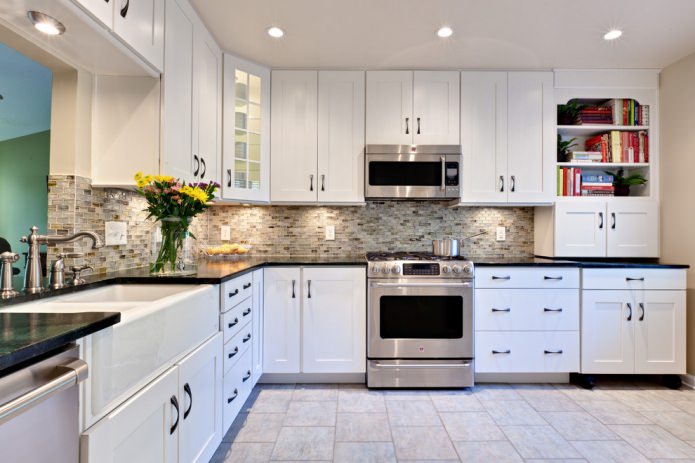 Corner white kitchen set 