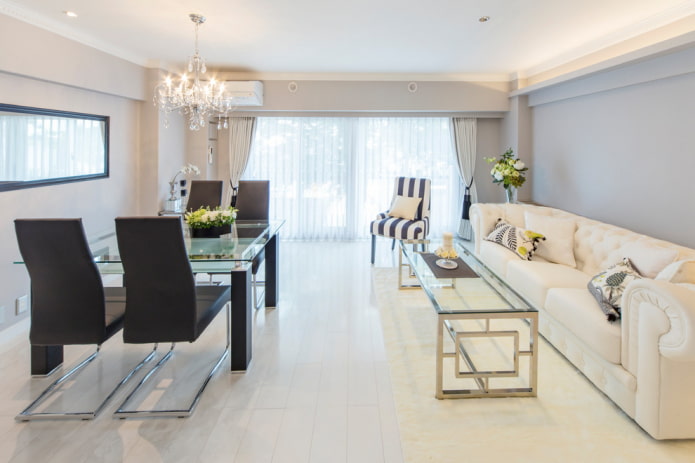 living room-dining room with white laminate