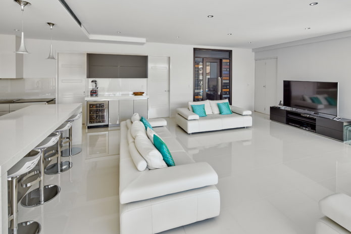 porcelain stoneware in the kitchen-living room