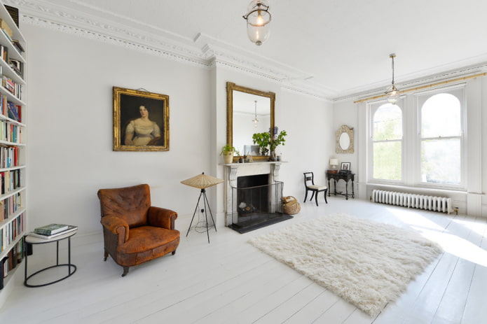 white floor in the living room interior