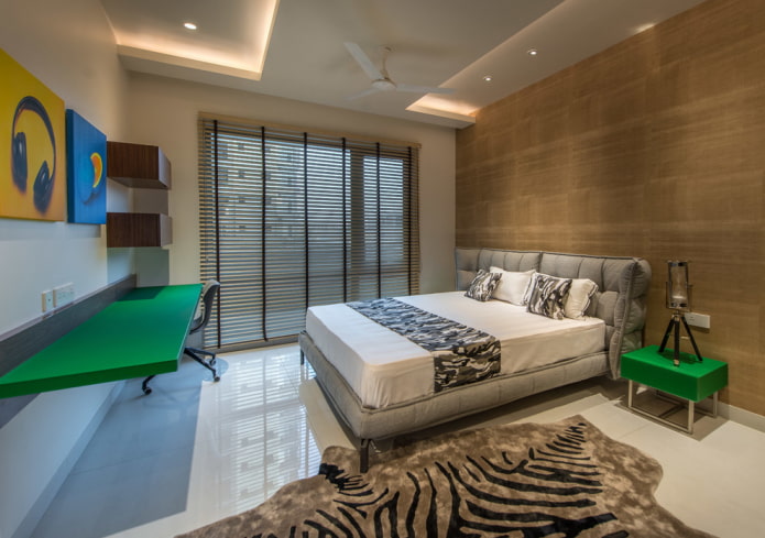 bedroom with glossy white flooring