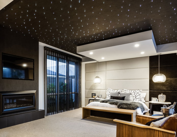 black ceiling and white flooring