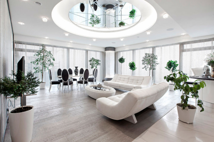 Combined ceiling with a mirror surface