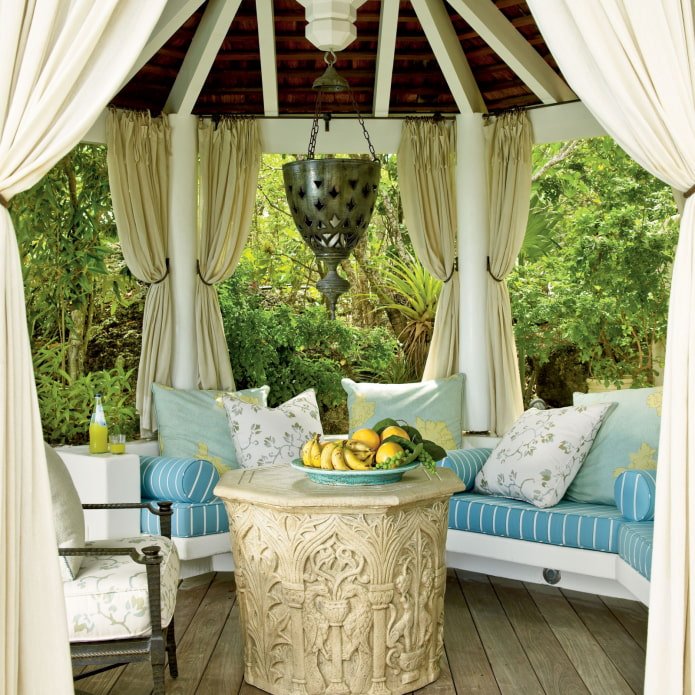 bright gazebo with pillows