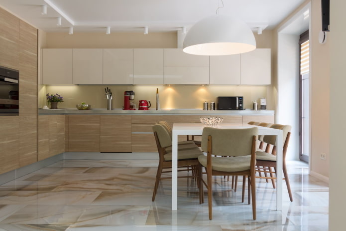 furniture and appliances in the kitchen interior in beige tones