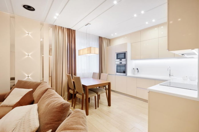 lighting and decor in the kitchen interior in beige tones