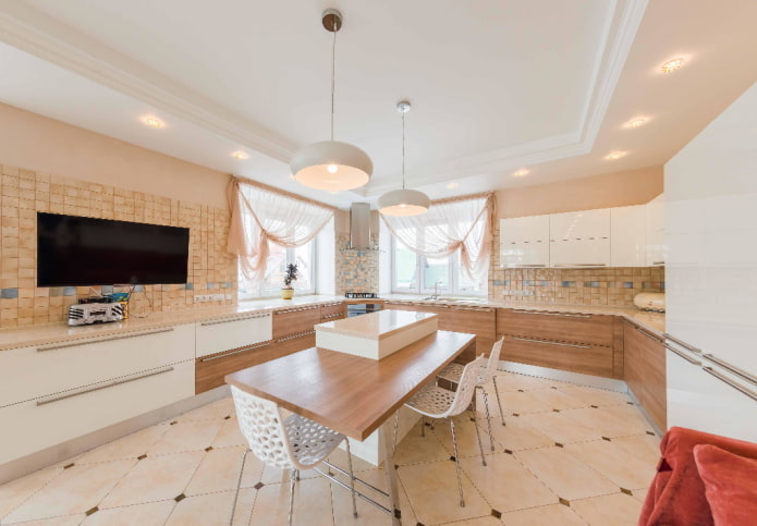 lighting and decor in the kitchen interior in beige tones