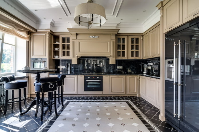 furniture and appliances in the kitchen interior in beige tones