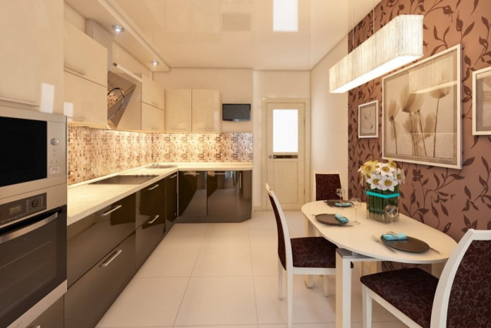 kitchen interior in beige and brown tones