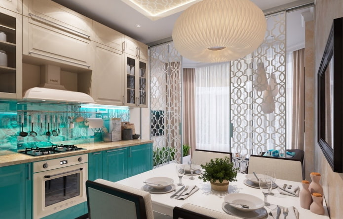beige kitchen interior with bright accents