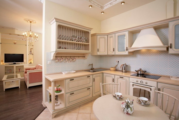 beige kitchen interior in Provence style