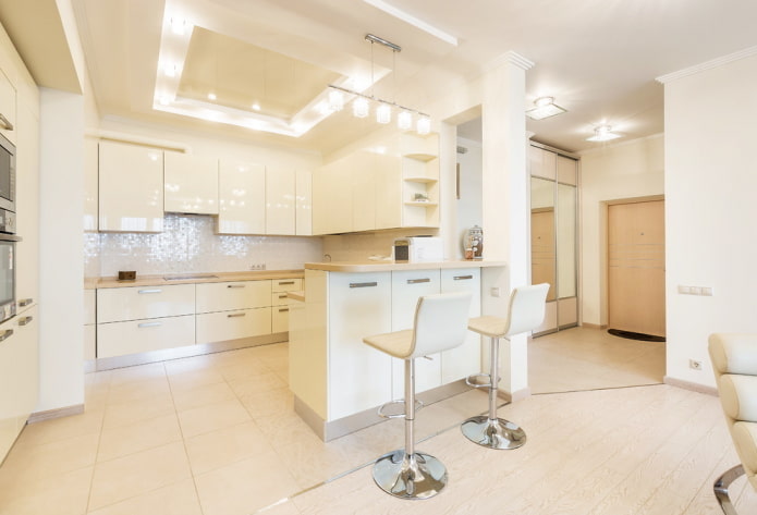 lighting and decor in the kitchen interior in beige tones