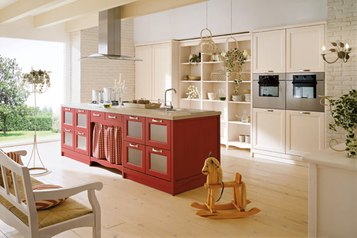 beige kitchen interior with bright accents