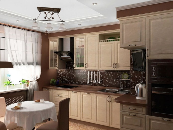 kitchen interior in beige and brown tones