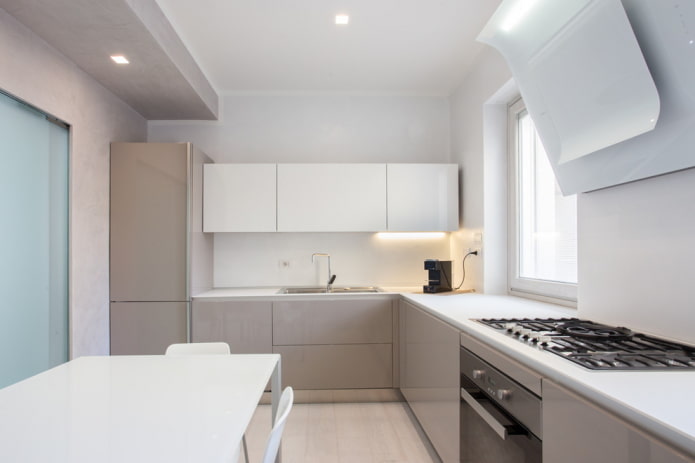 kitchen interior in white and beige tones