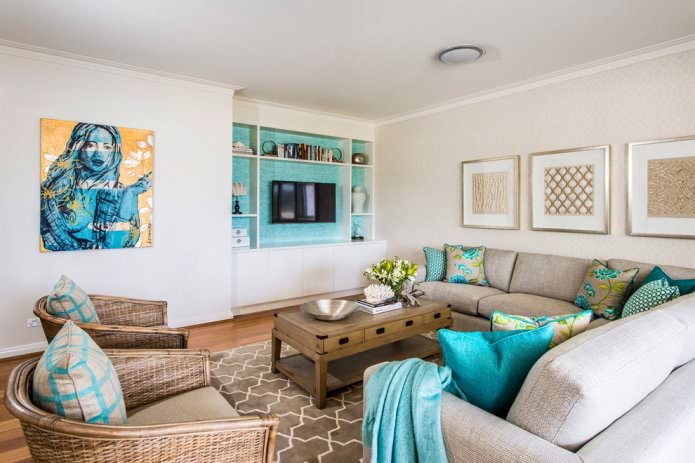 modern beige wallpaper in the living room