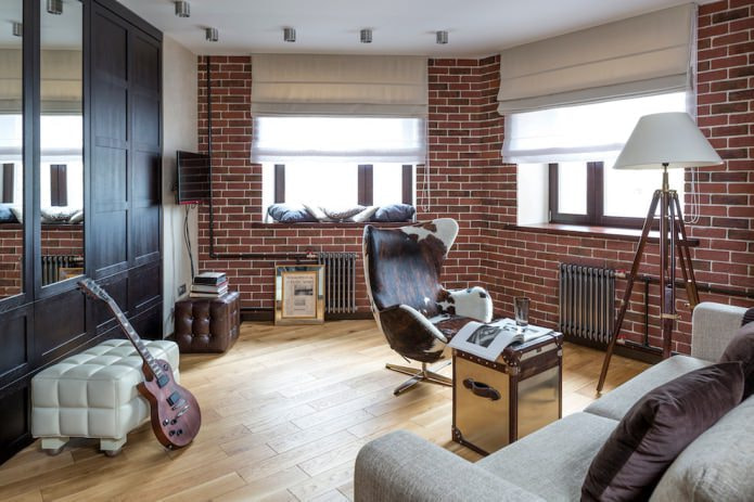 loft style interior with roman blinds