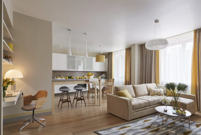 bright interior kitchen-living room