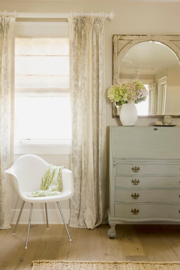 golden floral pattern on curtains