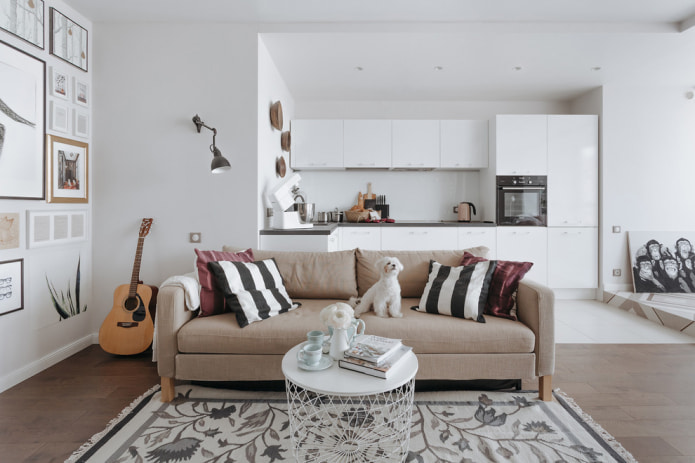 Classic straight beige sofa