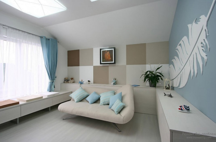 Beige and blue sofa