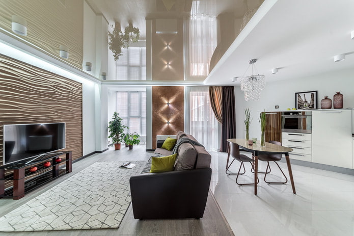 stretch ceiling in the kitchen-living room