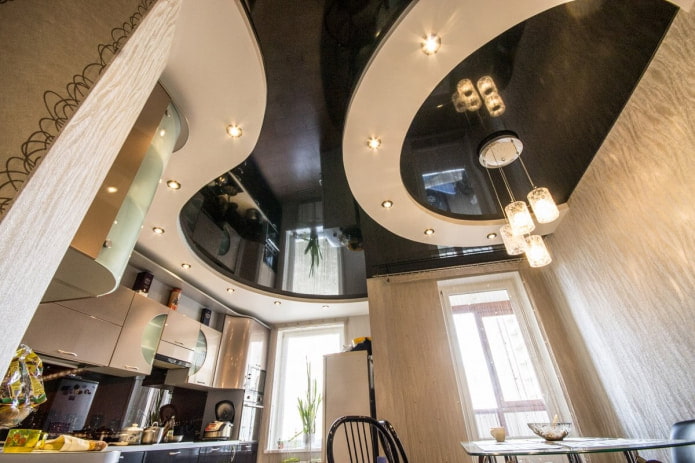 Beige and black ceiling in the kitchen