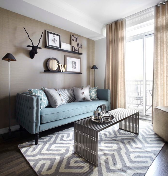 blue sofa in the interior