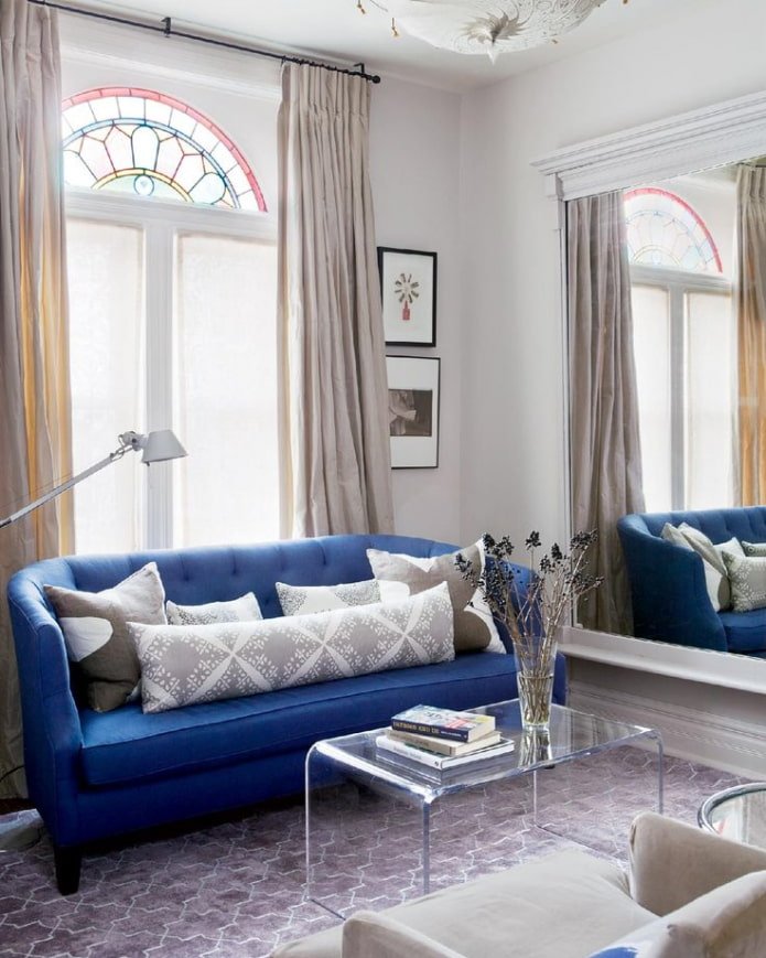 blue sofa in the living room