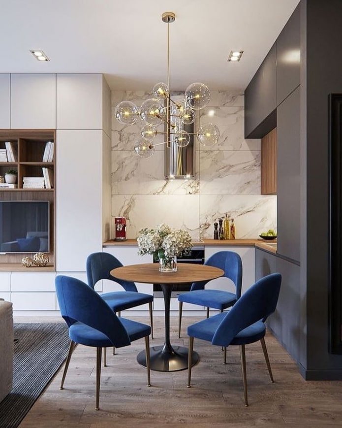 blue chairs in the kitchen
