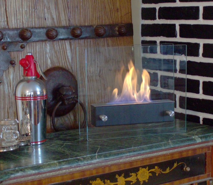 bio-fireplace with glass