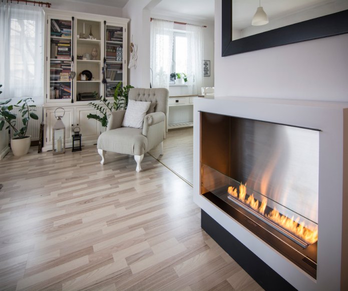 bio fireplace with a plasterboard portal