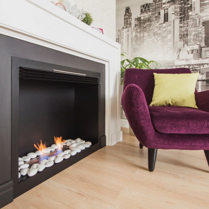stones in a bio-fireplace