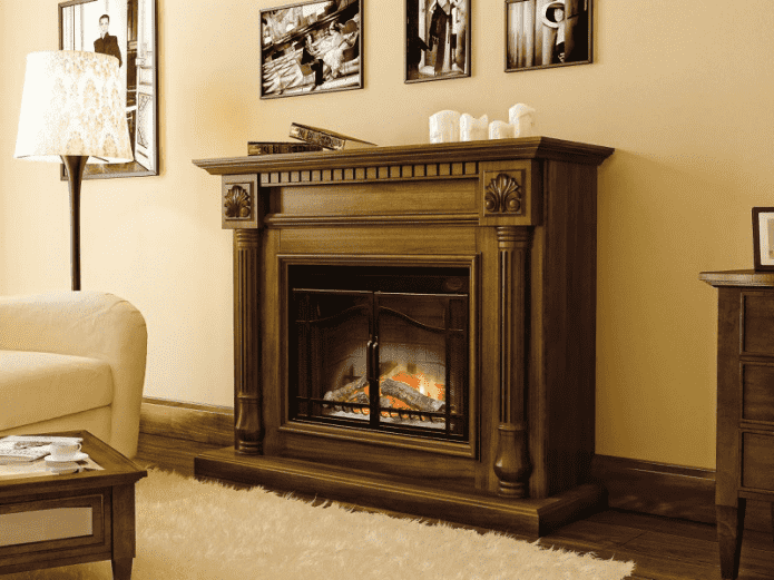 fireplace with a wooden body