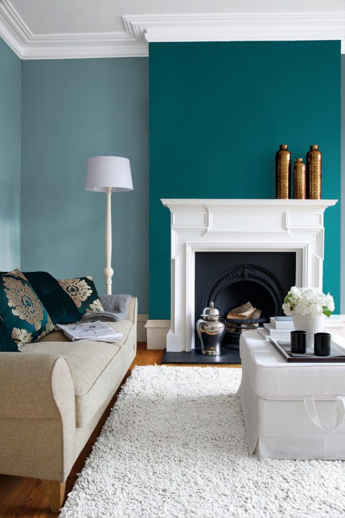 Turquoise and white living room