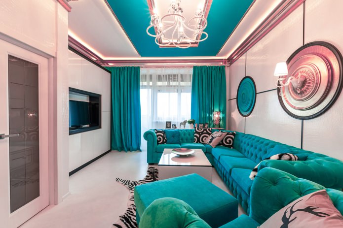 Turquoise and pink living room