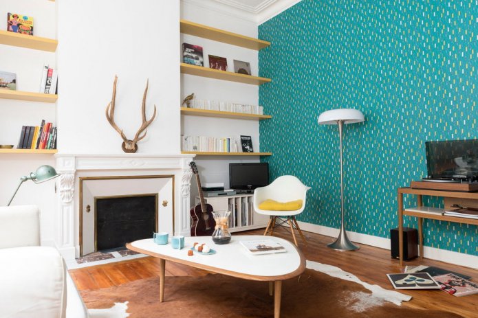 stylish living room with a turquoise accent