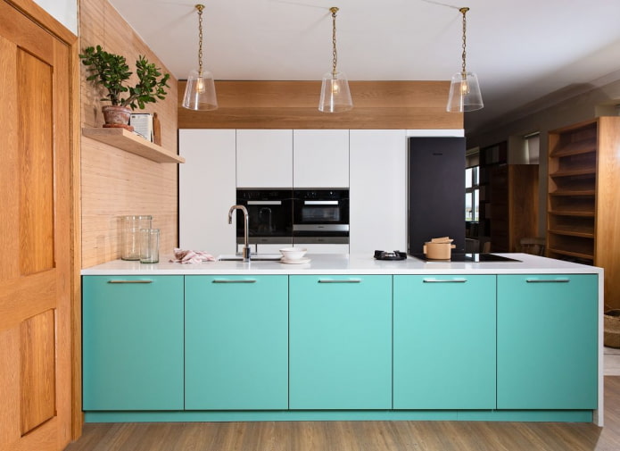 turquoise kitchen in Scandinavian style