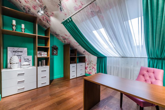 White and turquoise curtains