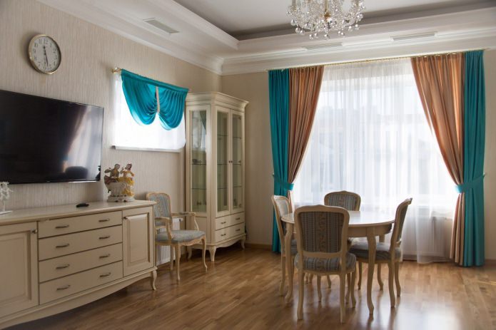 Brown and turquoise combination of curtains