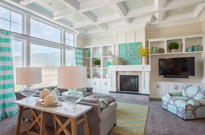 striped turquoise and white curtains