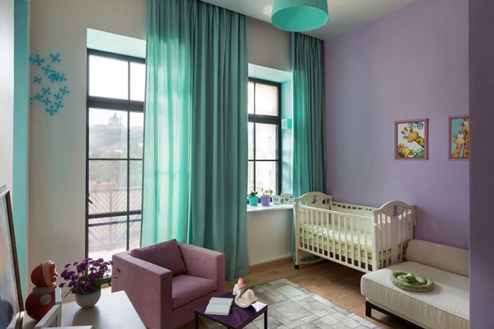 turquoise curtains in the children's room