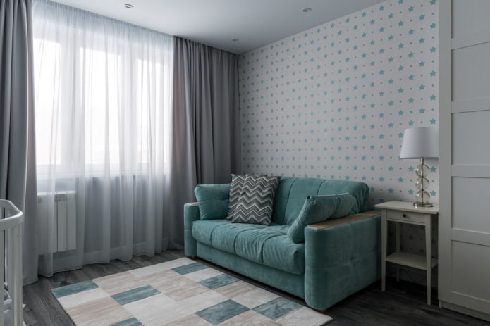 small turquoise sofa in interior