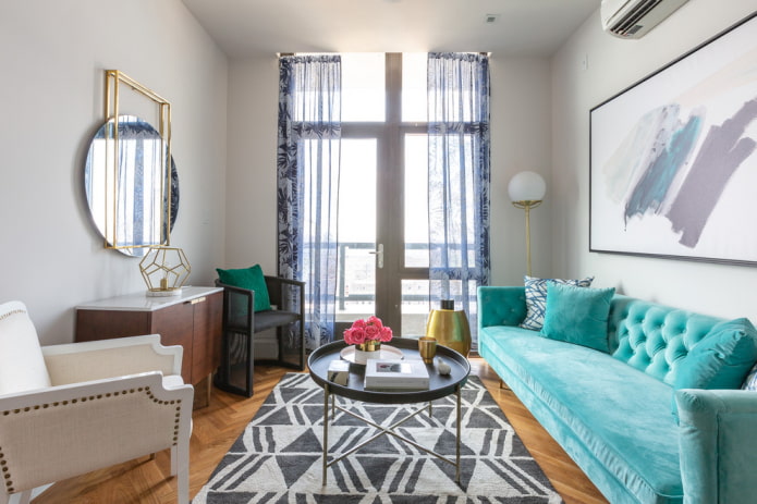 cyan sofa in the interior