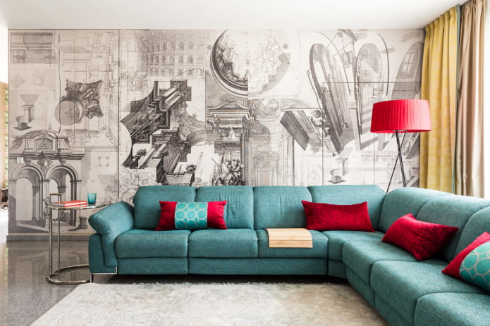 turquoise corner sofa in the interior