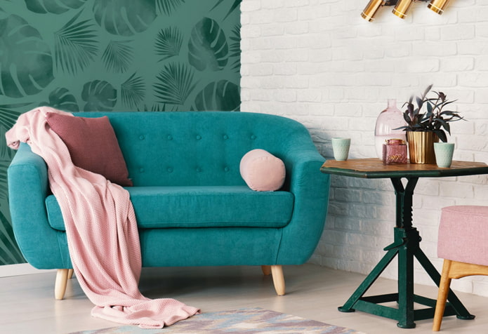 turquoise sofa combined with a blanket