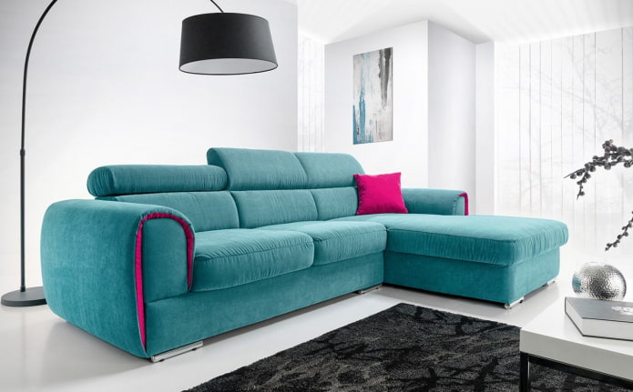 turquoise corner sofa in the interior