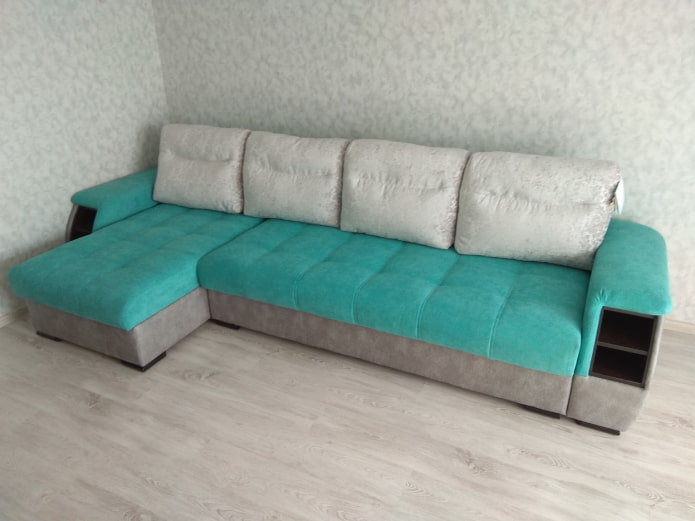sofa gray-turquoise color in the interior