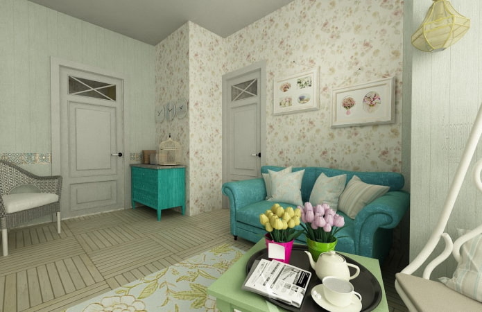 turquoise sofa in Provence style